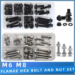 M6 M8 304 Stainless Steel /10.9 Flange Hex Bolts and Nut Set Metric Thread Hexagon Screw with Flat & Lock Washers Assortment Kit