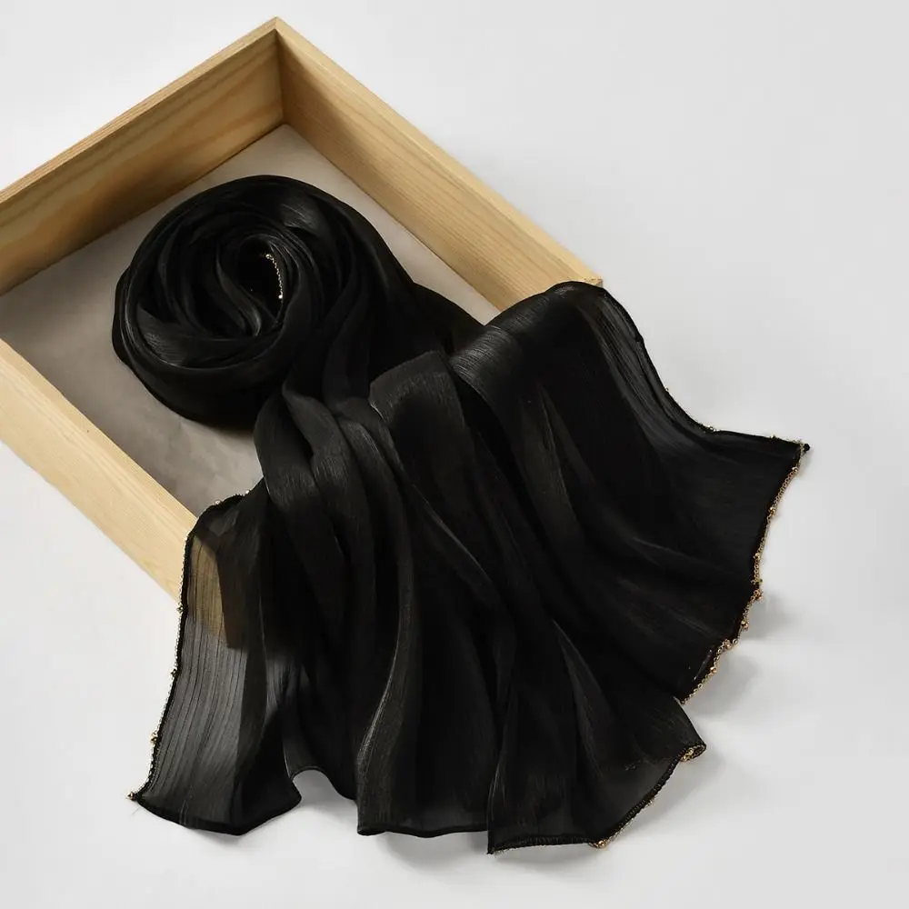 Modische Perlen Islamischer Turban Chiffon Lange Wickeltücher Schal Dünner Pashmina Ethnischer Stil Schal für Frauen