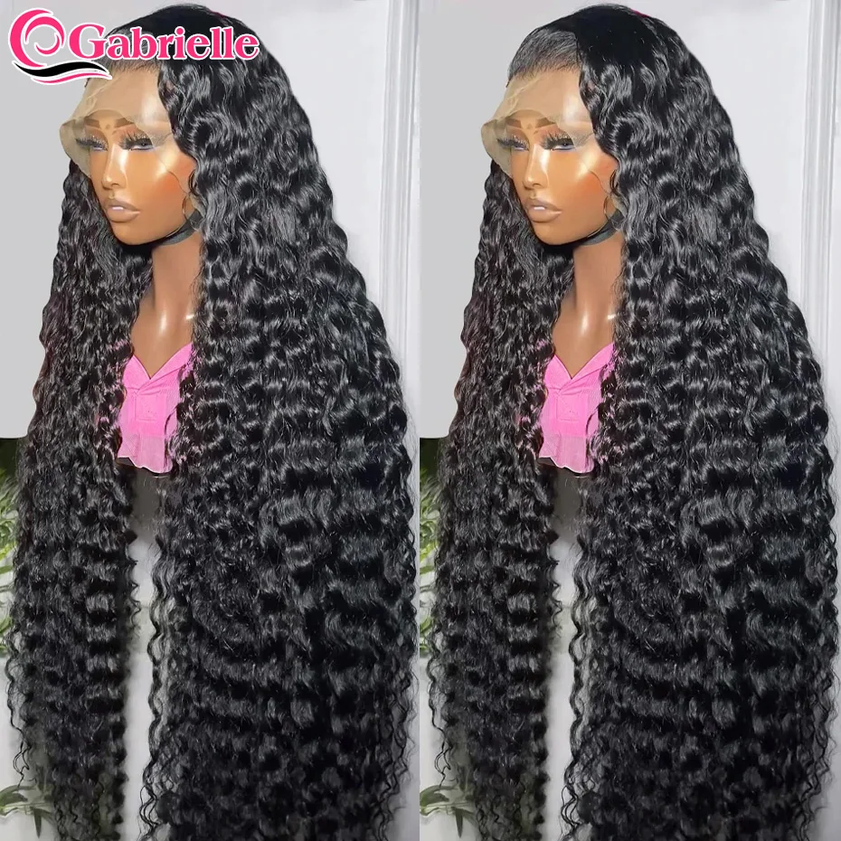 Gabrielle 13X6 Deep Wave Lace Front Human Hair Wigs Pre-plucked Glueless Transparent Lace Frontal Wigs for Women 180 Density