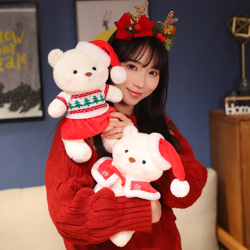 30CM Cute  StuffedSoft Sweater Bear Pillow Christmas Bear Plush cloak ToysLovely Doll Valentine's Birthday Christmas Gifts