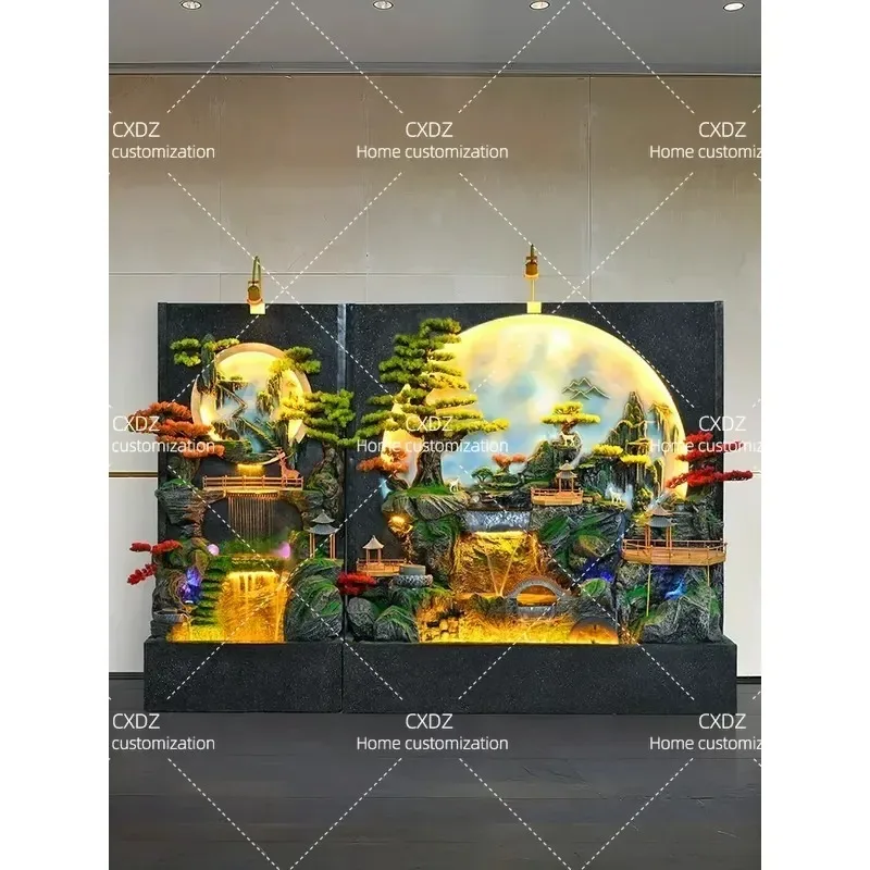 Water Curtain Wall Rockery Flowing Water Fountain Feng Shui Wheel Screen for Company Living Room Courtyard Circulation Fish
