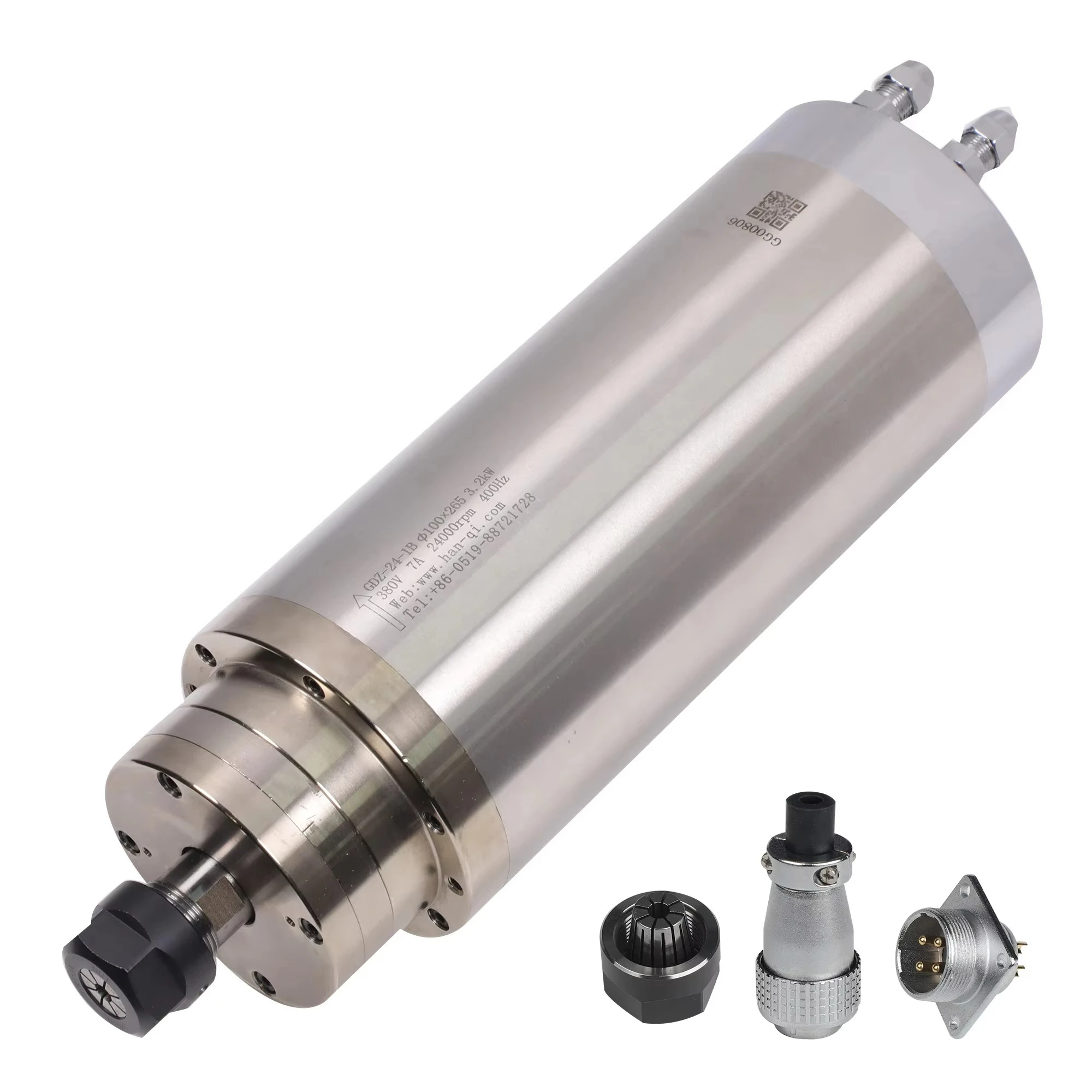 

3.2KW Water Cooled Bearing CNC Spindle Motor for Stone Engraving & Curving Metal Milling ER20 Shaft 380V/220V