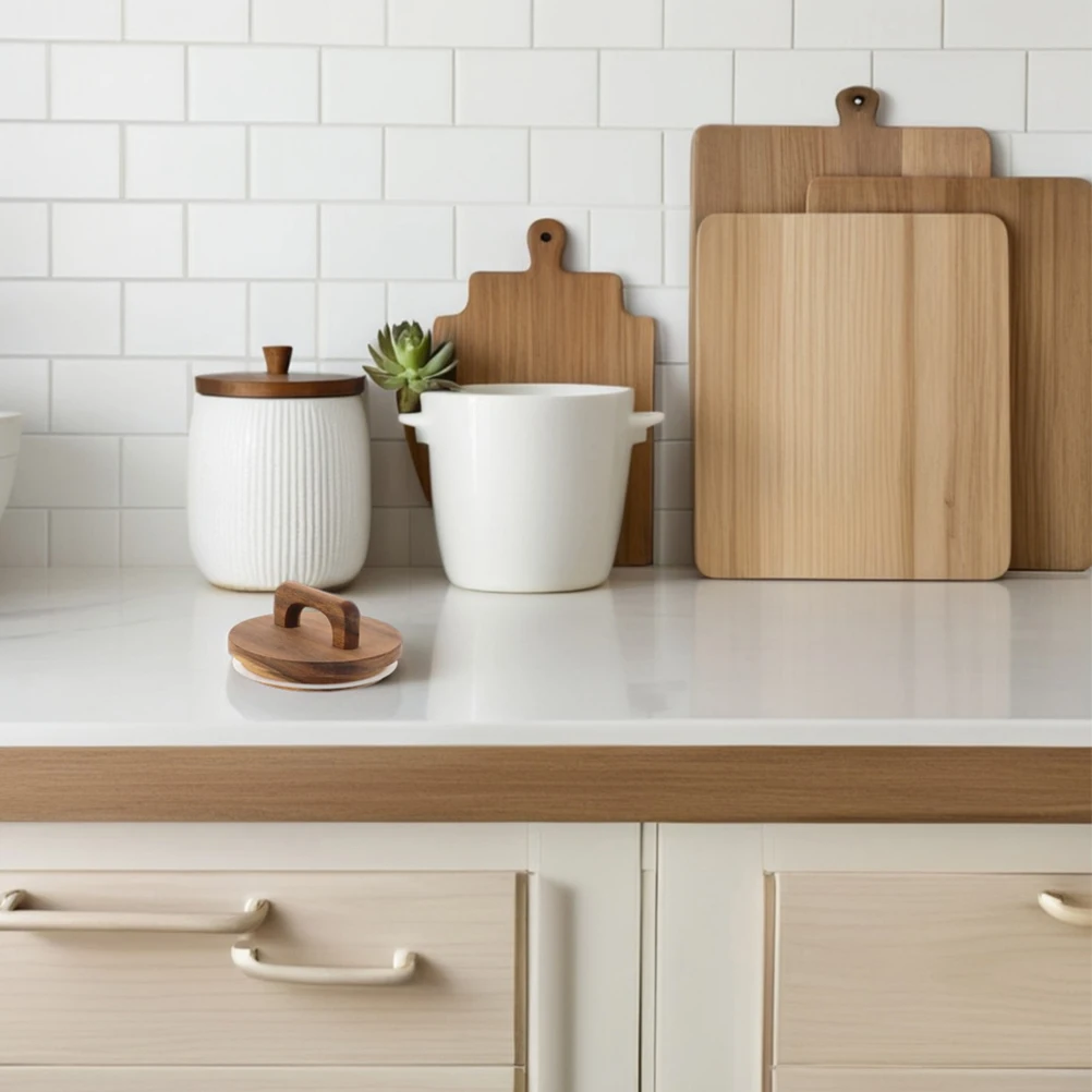 

2pcs Storage Jar Lid Acacia Wood Handle Airtight Silicone Seal Glass Canning Covers Food Containers Wooden Lids