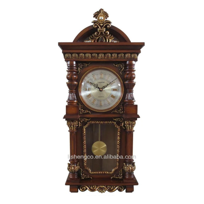 Hourly chiming wood frame carving wall clock H177