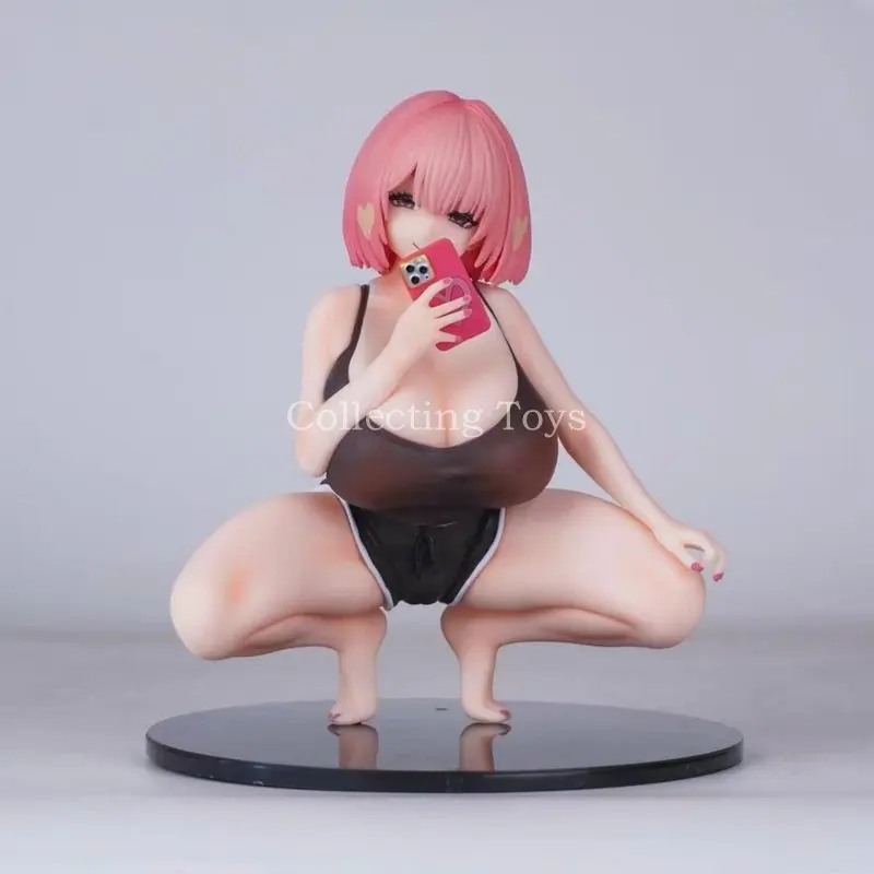 

Pink Short Hair Self Ie Anime Figure Squatting Posture Female Character Model Pvc Collectible Desktop Ornament Adult Hobby fans