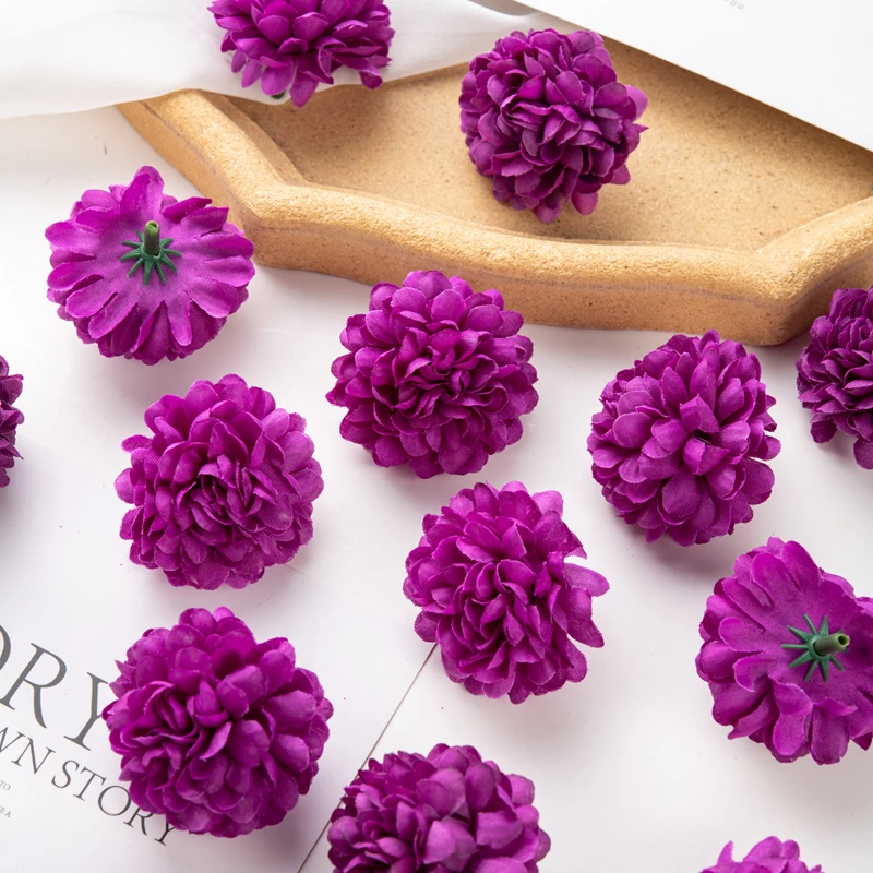 50 Stück künstliche Hortensien für Hochzeit, Garten, Heimdekoration, Weihnachtsfeier, DIY-Süßigkeitsschachtel, Sammelalbum, rosa Kugel, Chrysantheme – Detail 7