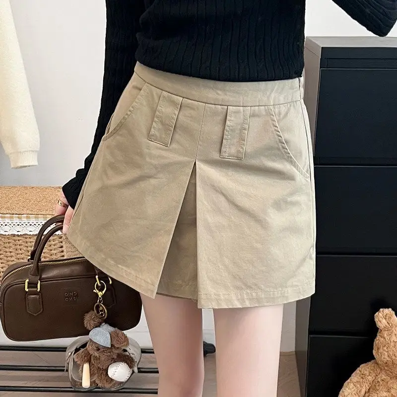 

Корейская повседневная юбка-трапеция цвета хаки для женщин, весна-лето, новинка, утягивающие брюки с высокой талией и широкими штанинами для работы