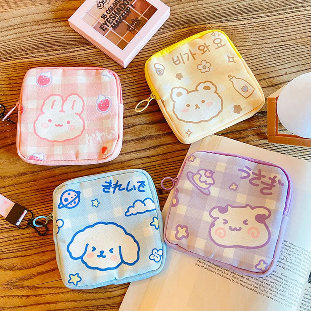 Korean Bear Canvas Ins style Napkin Organizer Sanitary Pad Storage Bag Coin Pouch Credit Card Bag