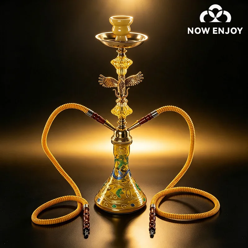 Gold /Black Arab Eagle Hookah Shisha Set Glass Narguile Complete Kit with Single Hose Chicha Bowl Water Pipe Smoking Accessories