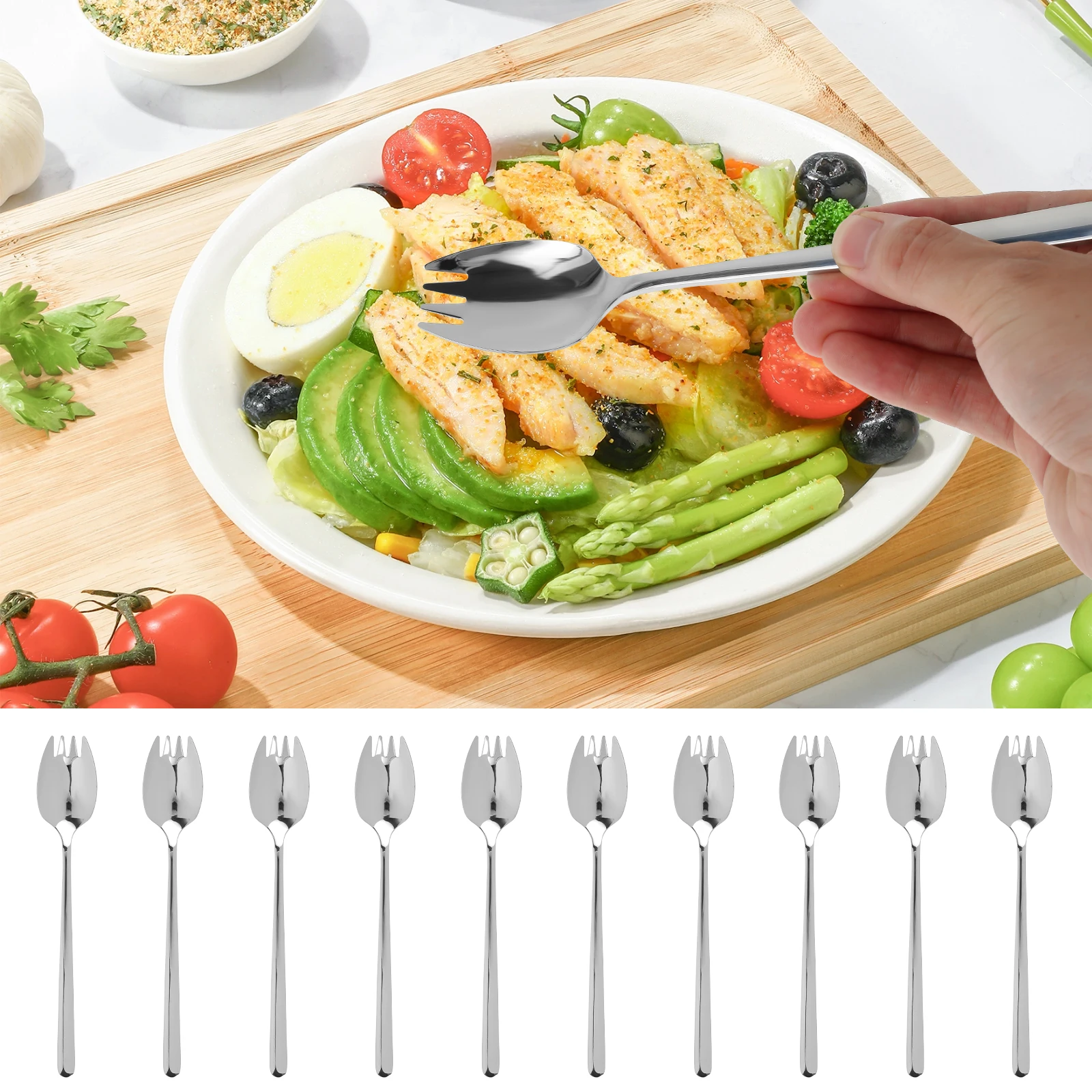 

10/20Pcs Stainless Steel Sporks Reusable Fruit Fork Spoon Ice Cream Salad Dessert Tableware Portable Spork Set for Home School