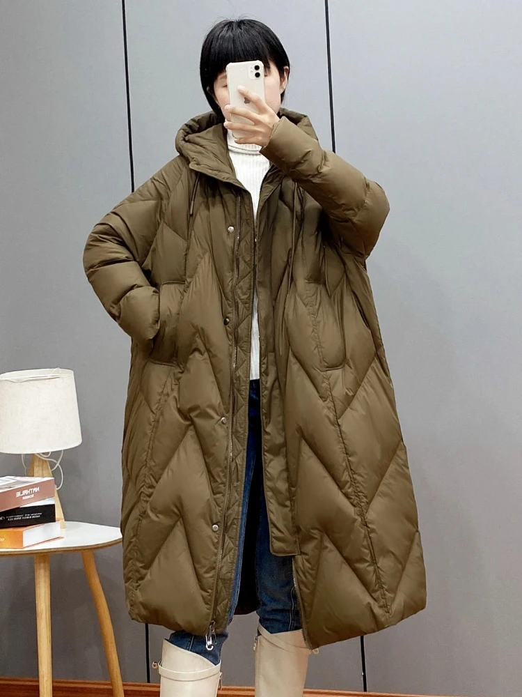 2023 Winter Women 90% White Duck Down Long Jacket Hooded Casual Loose Warm Outwear Female Thick OverSize Puffer Coat