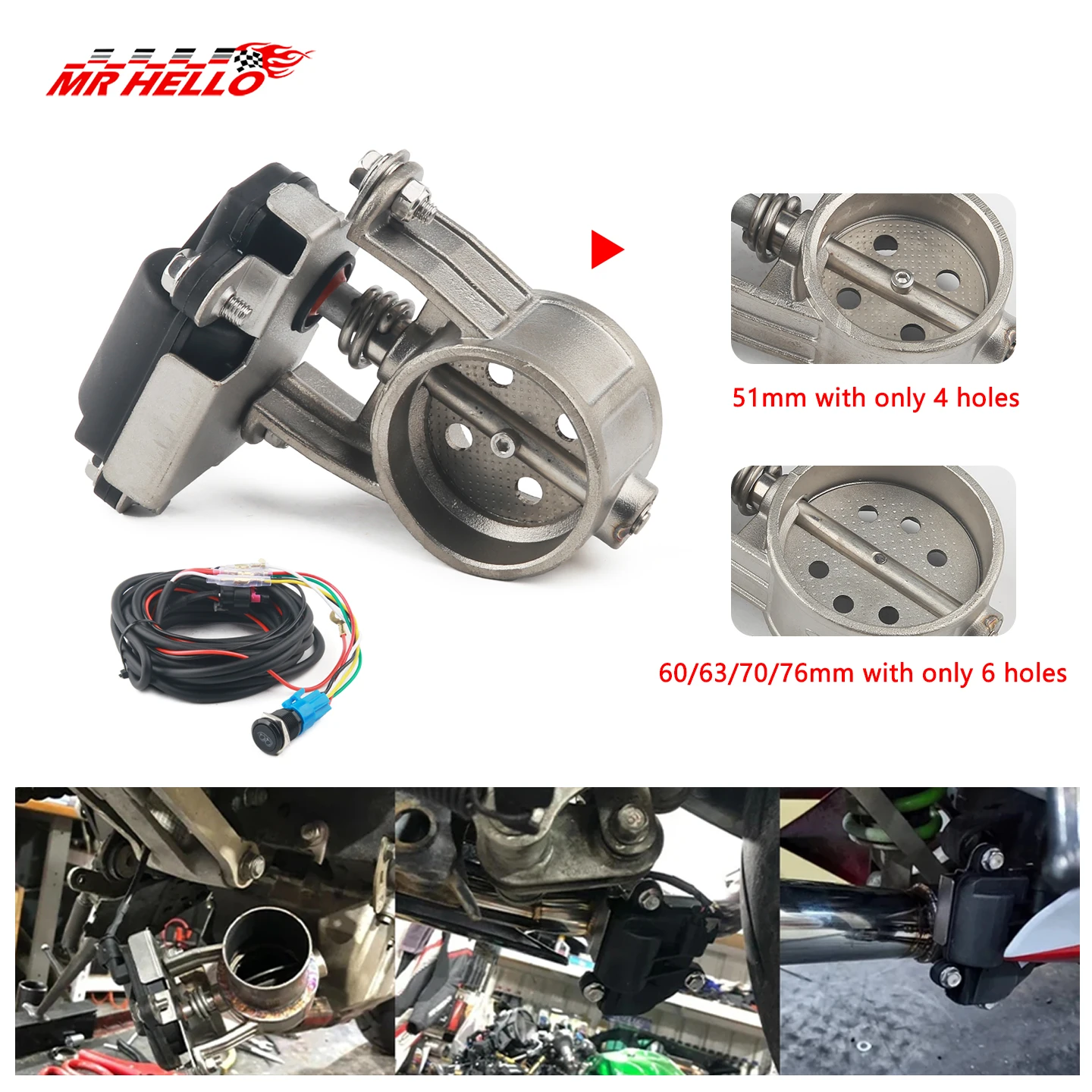 Sistema de tubo de escape para motocicleta, válvula de aço inoxidável modificada com som de locomotiva, controle de botão de interruptor eletrônico de 2/2.25/2.5/3 polegadas