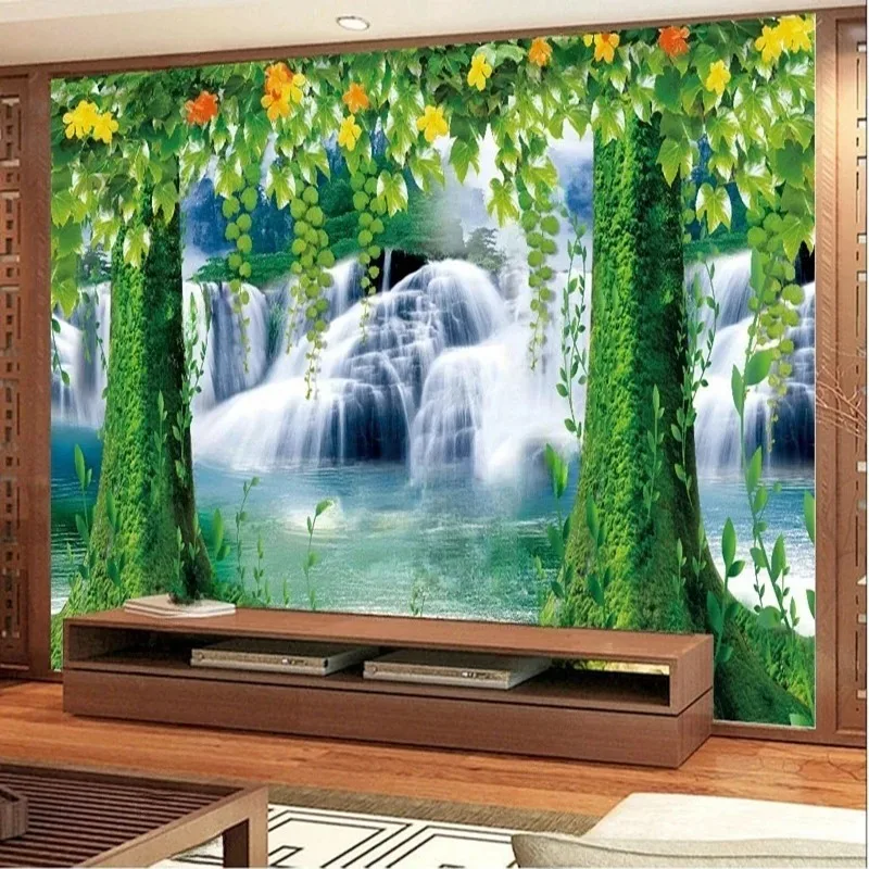 Custom Printed Wall Mural Wallpaper for Living Room Bedroom Office Decor Waterfall Forest Landscape Design TV Sofa Background