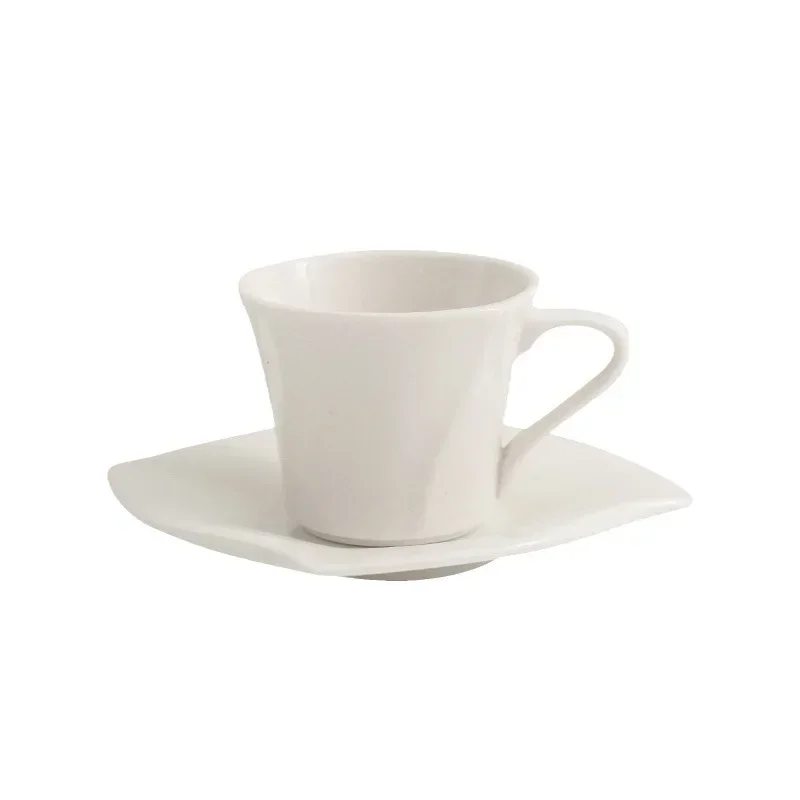 Special-shaped Cup Square Creative Pure White Simple Ceramic White Porcelain Tea Cup Small Capacity Espresso Cups Saucer