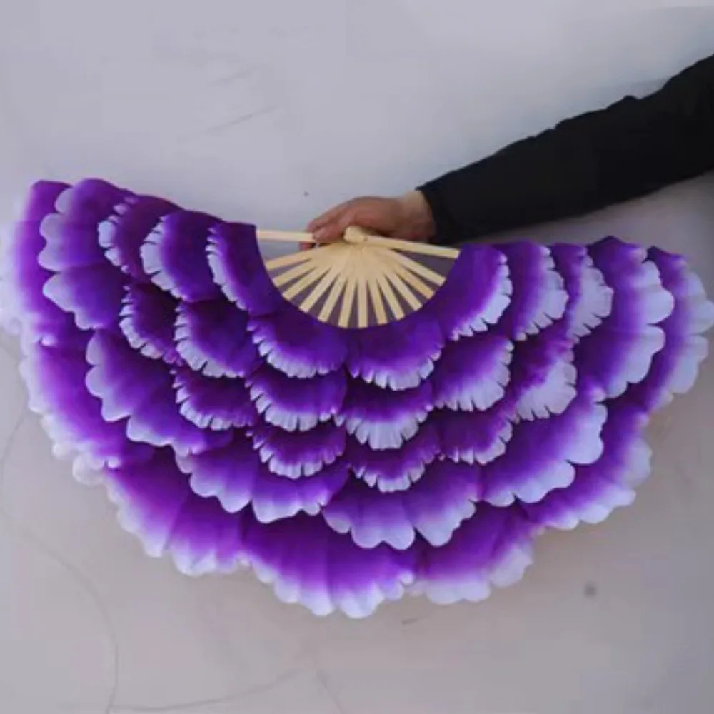 

Новый полускладной танцевальный веер 90 см для детей и взрослых, 5 слоев, двусторонний ручной веер с лепестками пиона, 9 цветов, веер Yangko