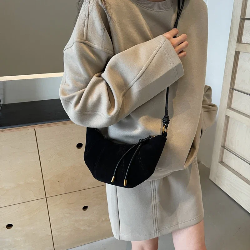 LEFTSIDE 2024 Retro Solid Color Splicing Leather Shoulder Bag Women Korean Fashion Handbags and Purses Lady Crossbody Bag