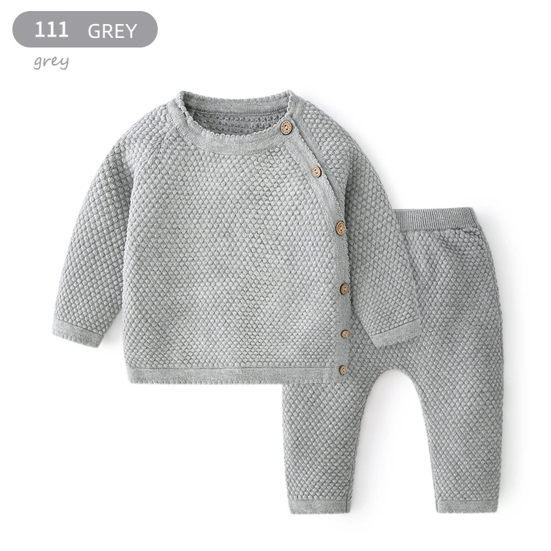 Baby Knitting Autumn Winter Clothes Set Solid Color Cotton Infant Long Sleeve Sweater Top and Trousers 2pcs Outfits