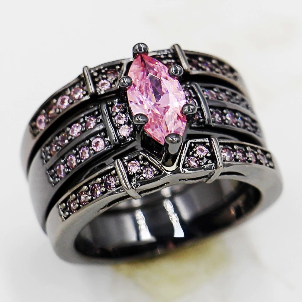 

Винтажное кольцо 3-в-1 с цирконом маркизной огранки AAAAA из черного золота 14 карат, для вечеринок и свадеб, для женщин и мужчин, ювелирный подарок