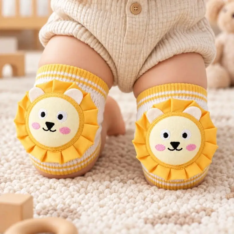 Baby Knee Pads with Round Front Pads and Pull-On Sleeves, Combed Cotton Mesh Fabric for Crawling and Early Walking A2UB