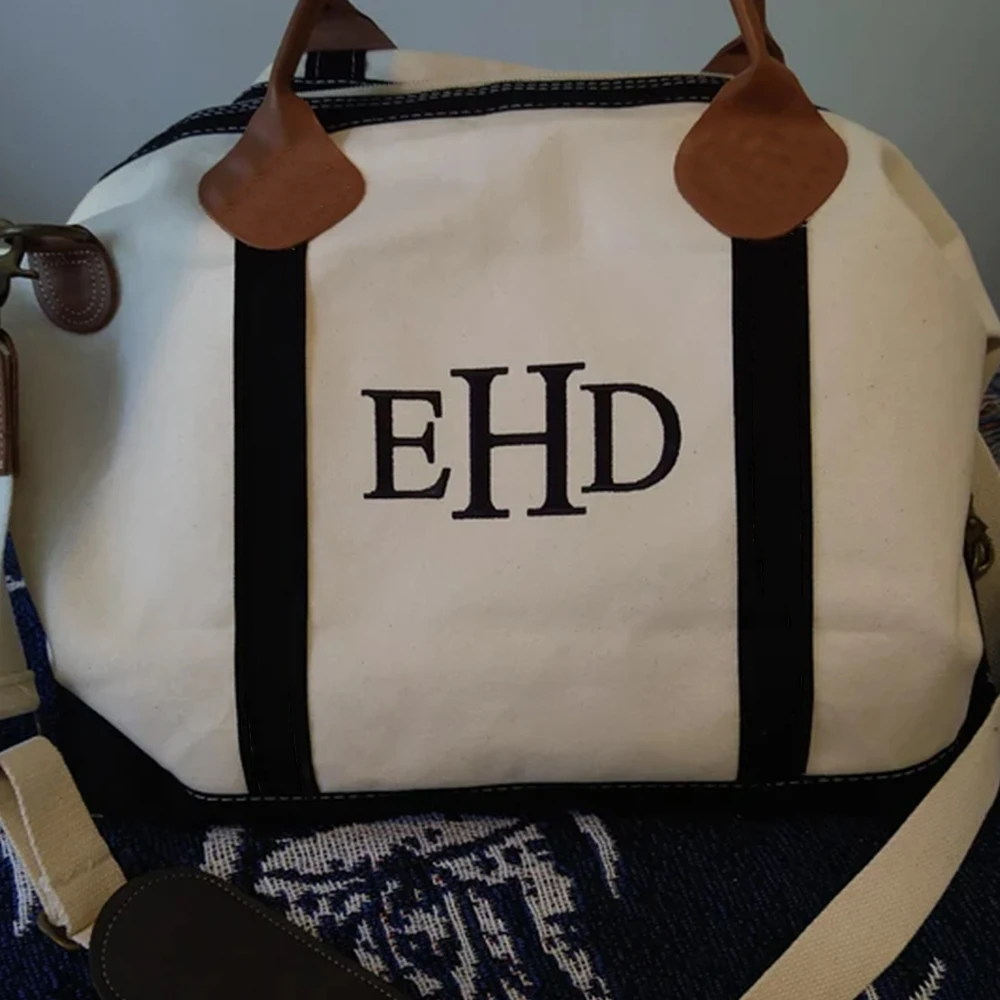 Sac de voyage en toile monogramme personnalisé pour dames, fourre-tout de grande capacité, nom brodé personnalisé, cadeau de vacances