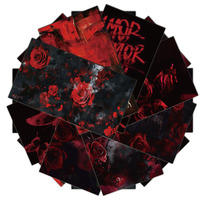 8PCS Dark Black Red Series Special Rose Background Stickers Hand Account Collage DIY Design Waterproof Stickers