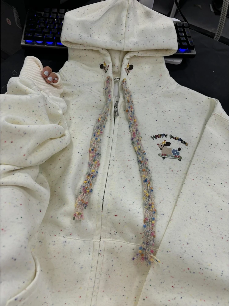 

Свитшот в горошек с милой маленькой собачкой, женская осенне-зимняя свободная посадка, утягивающее ленивое верхнее пальто, корейская толстовка с капюшоном