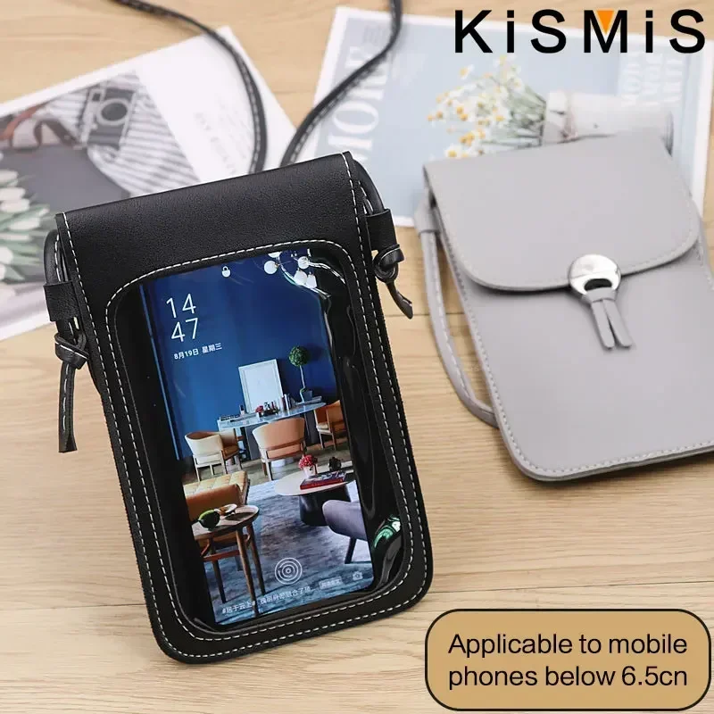 Women's Messenger Pu Leather Touch Screen Mobile Phone Wallet Female Buckle Wallet  for smartphones below 6.5 in iphone Samsung