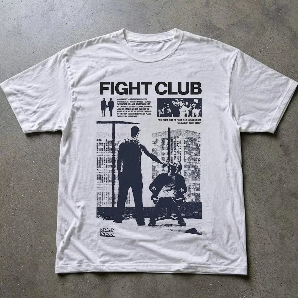 Vintage Fight Club Movie Graphic Print T-Shirt Men Women 90s Cotton T-shirt Aesthetic Streetwear Harajuku Y2K Casual Tee Tops