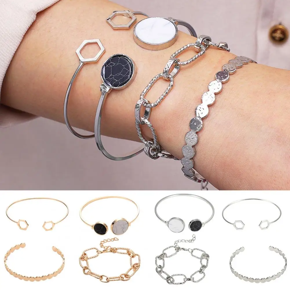 Everyday Wear Bracelet Vintage Bracelet Set Elegant Bracelet Set for Women 4 Piece Adjustable Alloy Chain Bangle Set for Prom