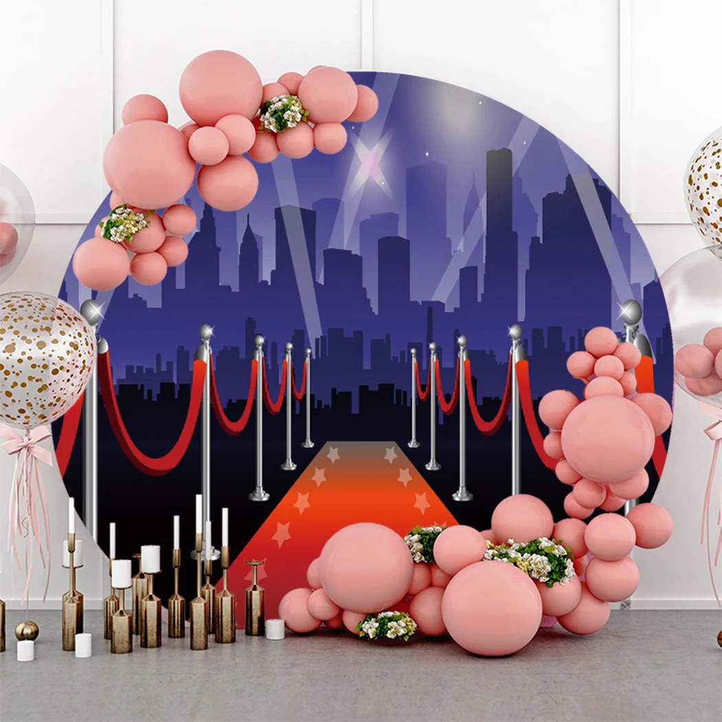 Round Red Carpet Backdrop Cover Adult Birthday Party Decorations Stage Hollywood Cinema Circle VIP Banner Background Photography