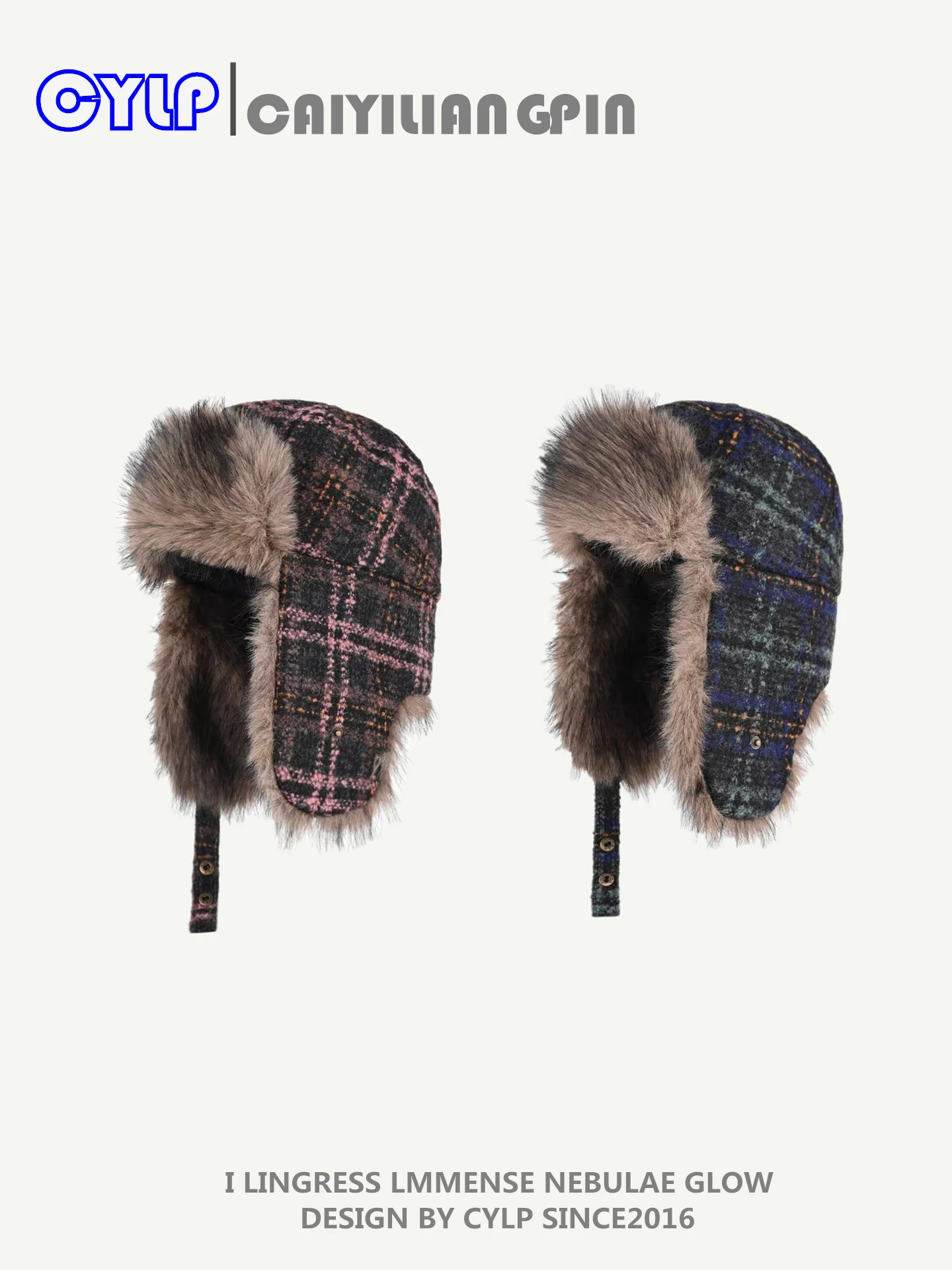 

Winter Plaid Wool Lei Feng Hat Fashionable Warm Thickened Cold-Proof Ear Protection Pilot Hat for Men