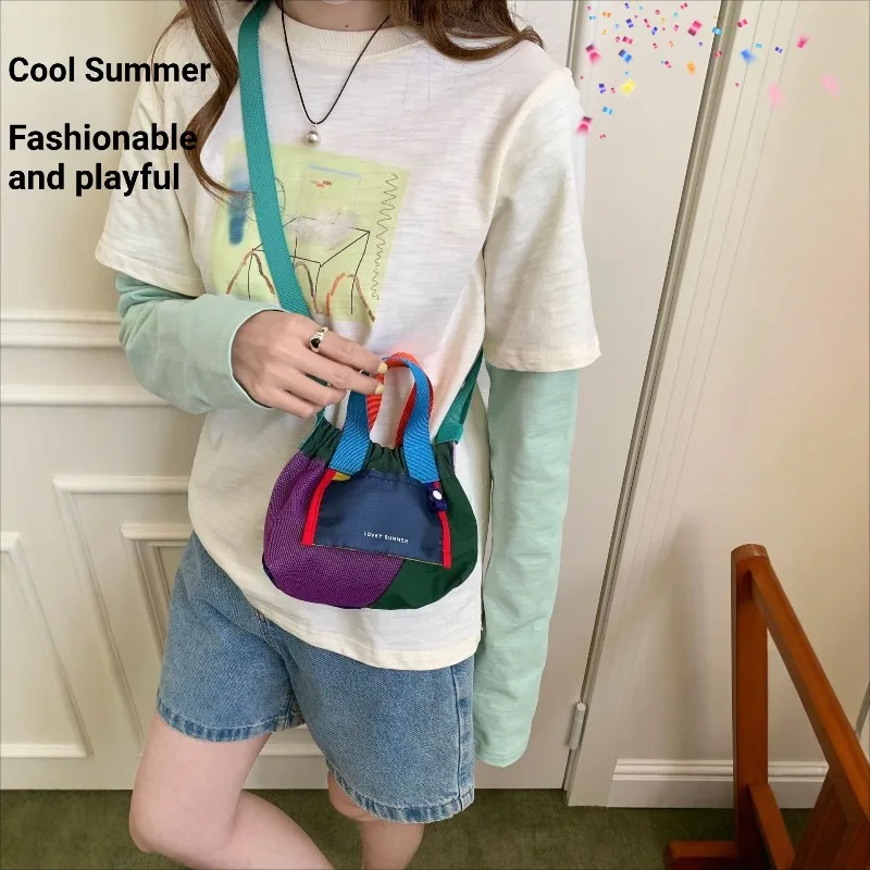 

Новая сумка для телефона 2026 года в стиле колор-блок, модная, легкая, водонепроницаемая, нейлоновая универсальная сумка через плечо