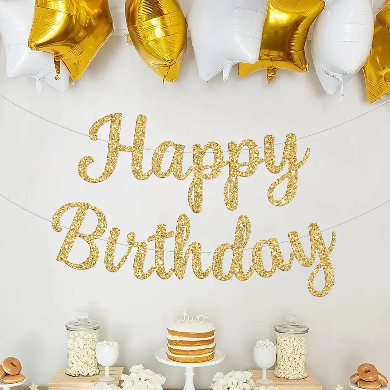 Letrero de cartel de feliz cumpleaños con purpurina, guirnalda de cumpleaños, pancartas de puerta de pared, bandera para mujeres, hombres, niños y niñas, decoraciones de fondo de fiesta