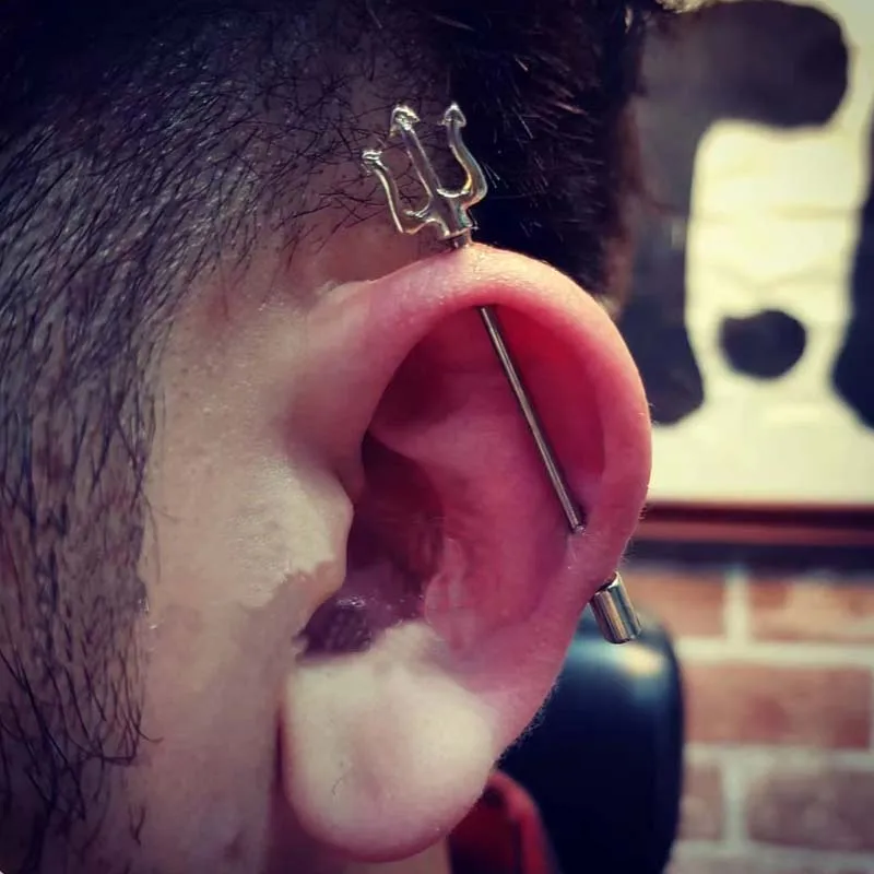 1PC Trident Industrial Piercing Barbell Stainless Steel Ear Piercing Striaight Industrial Scaffold Cartilage Punk Body Piercing