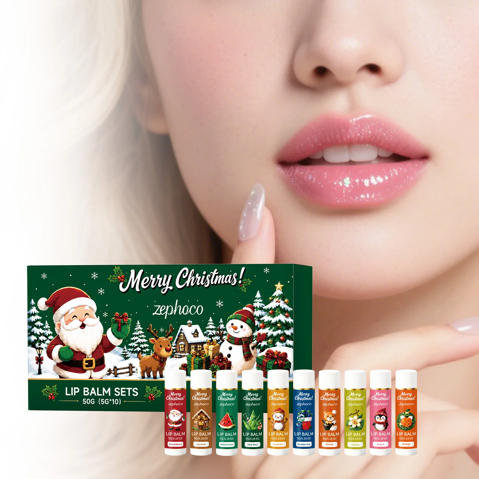 Christmas Lip Balm Gift Set Fruit Flavor Long Lasting Moisturizing Soft Lip Care Kit Holiday Present for Dry Autumn Winter Lips