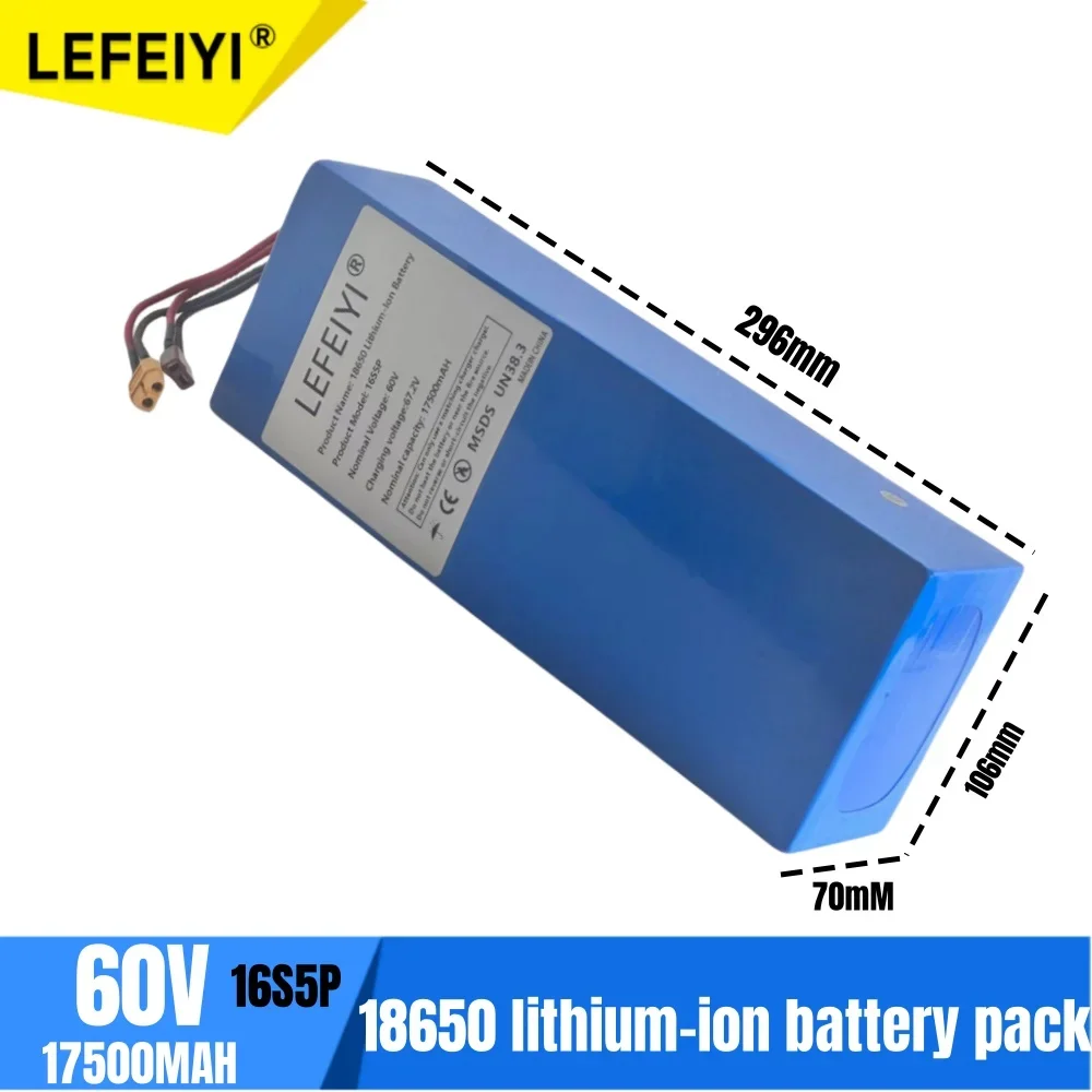 60V 16S5P 17.5A Li-ion Battery Pack 67.2V for E-bike Scooter Citycoco Motorcycle Built-in 1000 Watt Bms