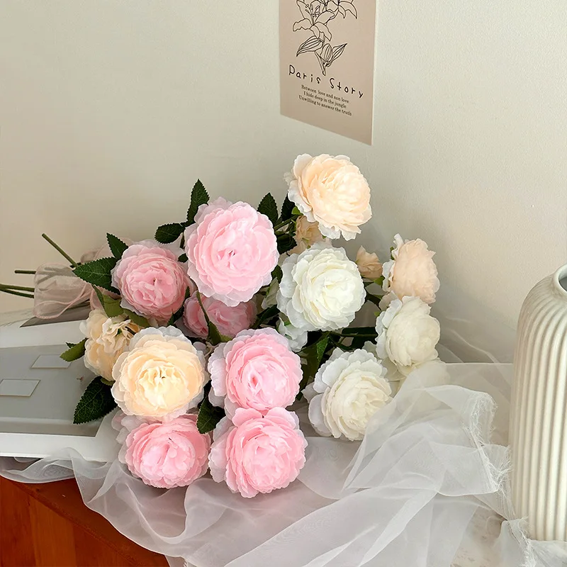 3 Head Peony Bouquet Elegant Faux Peony Arrangement Simulated Peony Decoration Fade-Resistant For Party Decor Wedding Decoration