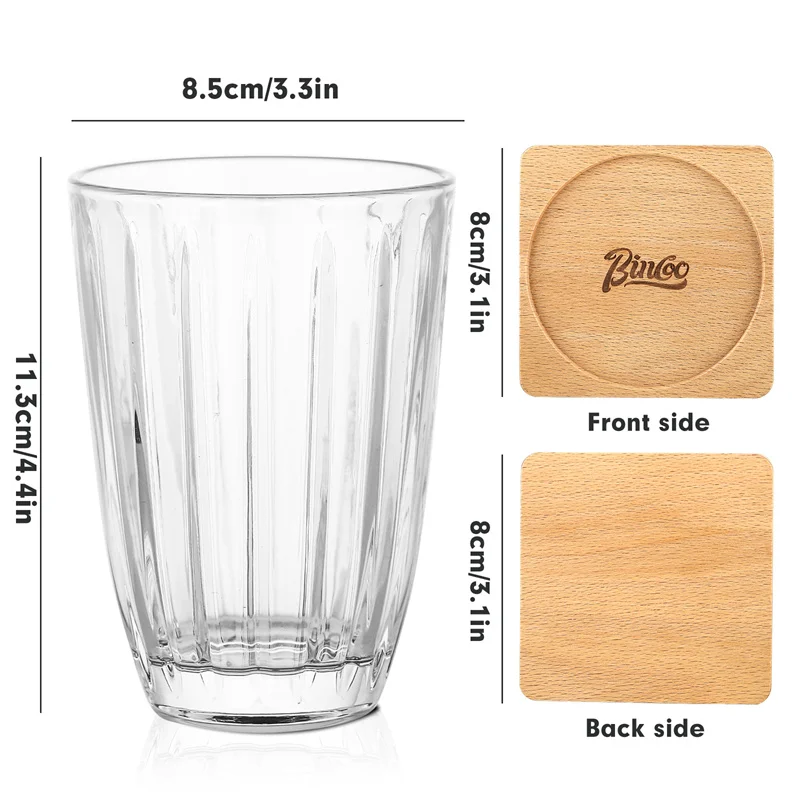 Bincoo 220/330ml Glass Coffee Cup with Coaster Transparent Water Tea Drinkware Milk Juice Mugs Bar Coffee Shop Kitchen Drinkware