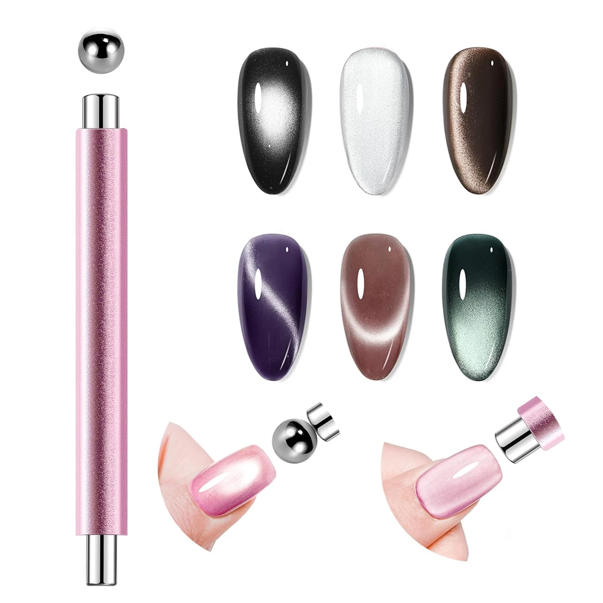 LINMANDA Cat-Eye Nail Magnet Double-Headed Cylindrical for Use with Cat-Eye Gel Nail Polish Suitable for Home and Nail Salon Use