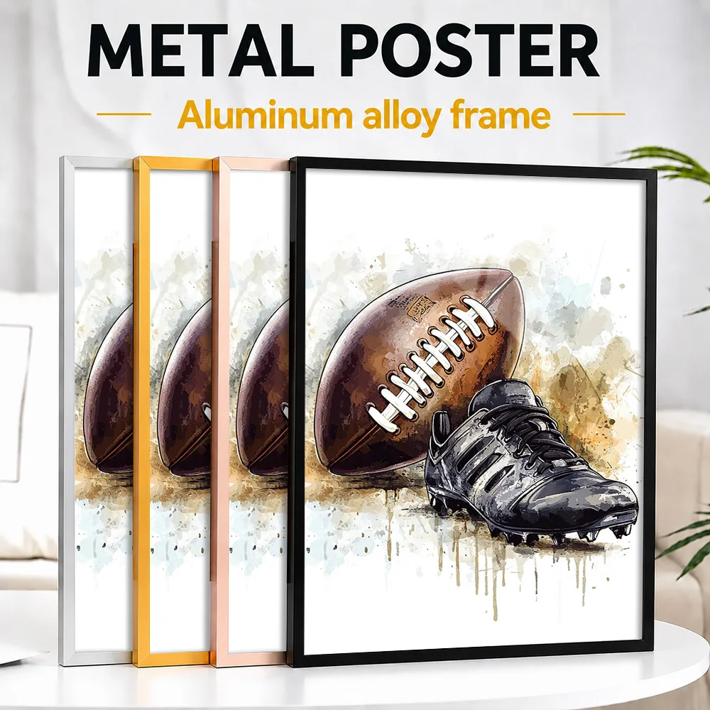 Football And Cleats Metal Poster With Aluminum Alloy Frame Personalized Photo Inspirational Hero Style Wall Art For Sports Bar