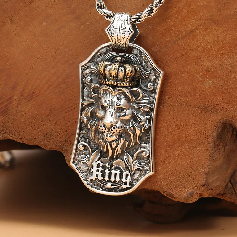 

925 Lion King necklace pendant sterling silver fashion Men's tag Crown Thai silver personality single fashion ornament