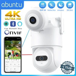 ABUNTU 8MP 4K PTZ Wifi Camera Outdoor Dual Lens Dual Screens Wifi Surveillance Camera Night Vision Human Detection ICSEE APP