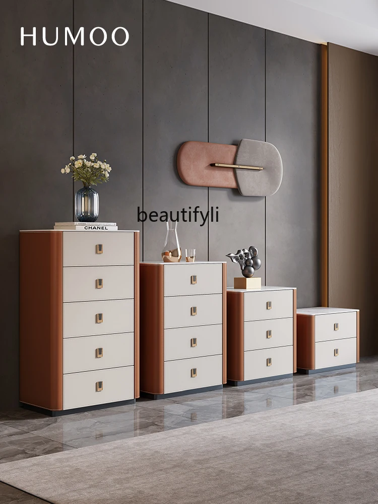 Lichte luxe zadelleren ladekast Home Locker Combinatie Wandopbergkast Massief houten ladekast