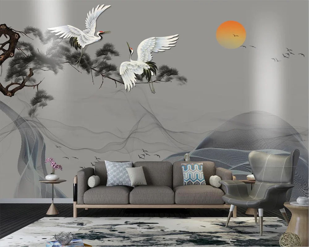 

Beibehang на заказ спальня гостиная современная китайская ручная роспись журавль дерево шелковистый фон обои papier peint