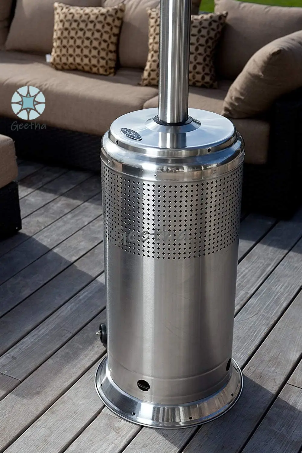 Pemanas Teras Seri Pro 61436 dengan Roda Output 50,000 BTU Sistem Pengapian Elektronik Pemanas Propana Luar Ruangan Portabel