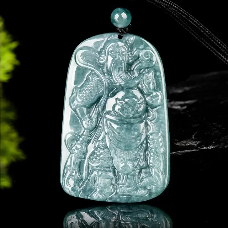 

Natural A-grade Jade Blue Water Guan Gong WuCaiShen Nuo Zhong Jade Pendant High Grade Men's Pendant Women's Jade Pendant jewelry