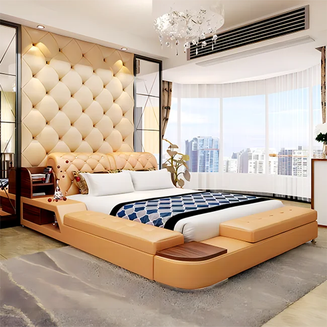 

Smart Bedroom Furniture Luxury Multifunctional Leather Smart Bedroom Furniture King Bed