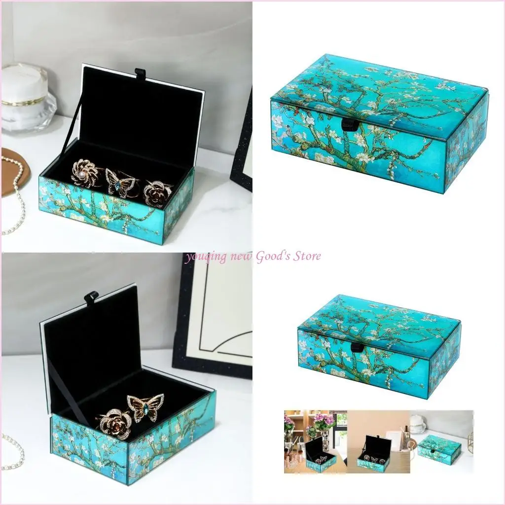 

57QA Sophisticated Glass Jewellery Case with Multiple Compartments for Trendy Women Portable for Rings Necklace Storage