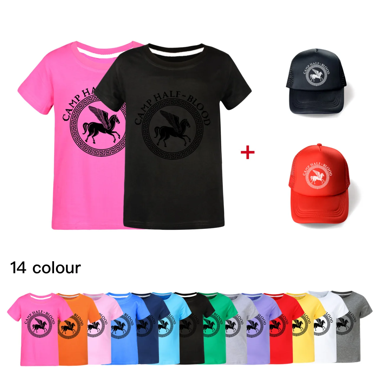 New Summer Baby Toddler Casual camp half blood T shirt Tops Tee Boys Girls Children Short-sleeve+sun hat For kids Clothing 4221