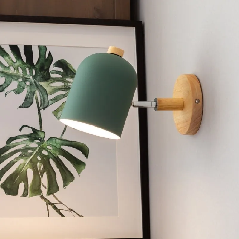 Room Wall Lights Wall Decor Nordic Bedside Wall Lamps Macaroon Steering Head Wood Hanging Sconce Living/Bedroom Reading Lighting view 5